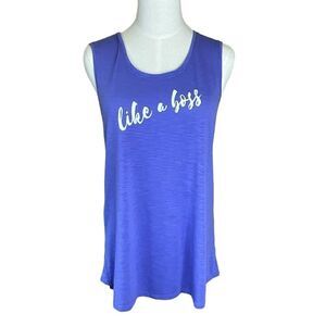Xersion Studio Womens Size Large Muscle Tank Top Blue Like A Boss Graphic